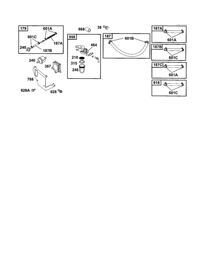 Fuel Line Diagram and Parts List for 185400-185499 0412-0599 Briggs and Stratton Engine